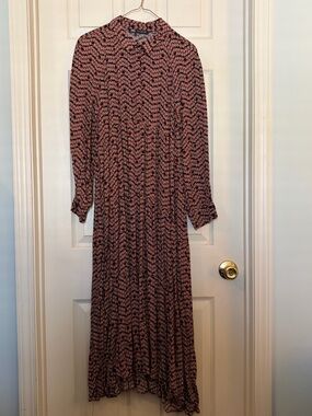 Zara Long-Sleeve Floral Midi Dress in Red/Orange and Black - SZ L NEW W/O Tags